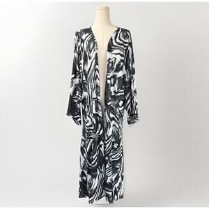 Attitudes Peacock Print Duster Cardigan XL Sheer Beach Resort Suit Cover Shawl